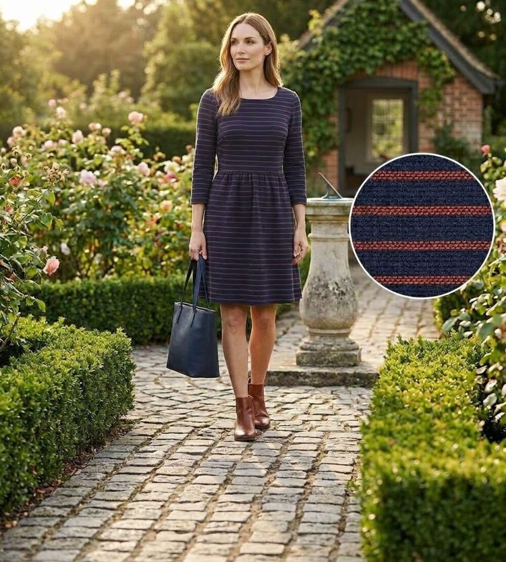 Maeve Anthropologie 3/4 sleeve red n blue ribbed knit fit n flare dress with poc